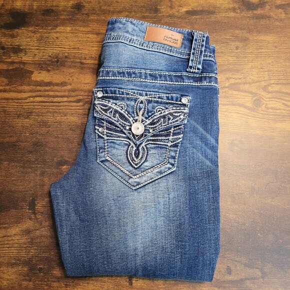 Almost Famous Jeans Size 0 Skinny Low Rise Embellished Stretch Denim - Picture 3 of 10